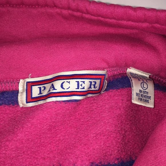 VINTAGE SINGLE STITCH PACER PINK WITH PURPLE STRIPED MOCK NECK PULLOVER 13711 WO - Picture 4 of 5